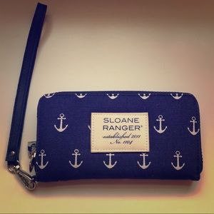 Sloane Ranger Navy Wristlet with White Anchers